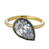Dual-Tone 14K Gold & Gunmetal Plated Ring with Tilted Pear-Cut Zircon