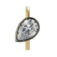 Dual-Tone 14K Gold & Gunmetal Plated Ring with Tilted Pear-Cut Zircon