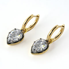 Dual-Tone 14K Gold & Gunmetal Plated Hoop Earrings with 3A Pear-Cut Zircon