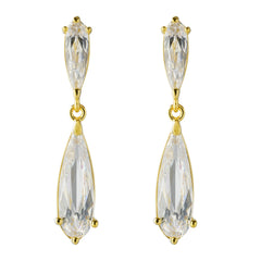 Elegant Double-Pear Drop Earrings with 3A Zircon – 14K Gold Plated Brass
