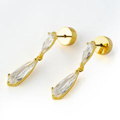 Elegant Double-Pear Drop Earrings with 3A Zircon – 14K Gold Plated Brass