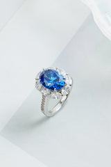 925 Sterling Silver Jewelry Set – Sapphire Blue Ice Flower Stone Oval Set (Necklace, Earrings & Ring) | Regent Jewelry OEM ODM Supplier Since 1968