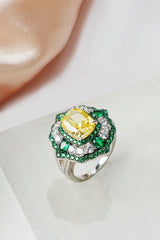 Luxury Yellow & Green Crushed Ice Stone Jewelry Set | 925 Silver Halo Necklace, Earrings & Ring | Wholesale OEM Jewelry Manufacturer