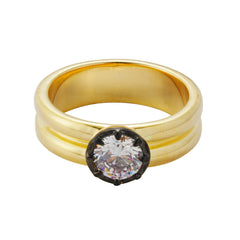 Chic Two-Tone Plated Minimalist Design Ring with 3A Zircon | 14K Gold & Gunmetal Plating