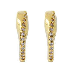 Sculptural Gold Plated Huggie Earrings with Pave Zircons