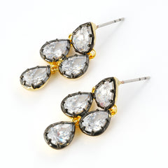 Elegant Cascading Pear-Cut Zircon Drop Earrings with Dual-Tone Plating