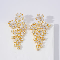 Floral Cluster Zirconia Earrings | Brass with 14K Gold Plated