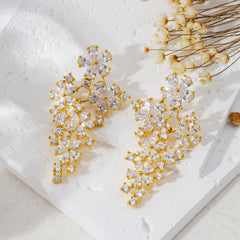 Floral Cluster Zirconia Earrings | Brass with 14K Gold Plated