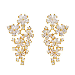 Floral Cluster Zirconia Earrings | Brass with 14K Gold Plated