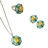 Luxury Yellow & Green Crushed Ice Stone Jewelry Set | 925 Silver Halo Necklace, Earrings & Ring | Wholesale OEM Jewelry Manufacturer