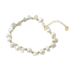 Organic Pearl Bracelet with Gold Bead Accents