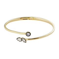 Two-Tone Plated Open Bypass CZ Cuff Bangle – Round & Marquise CZ Minimalist Bangle for OEM/ODM