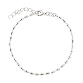Rhodium-Plated 925 Sterling Silver Rice-Bead Chain Bracelet – Minimalist 195mm Design