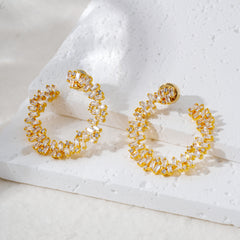 Sparkling Spiral Hoop Earrings – Brass Base, 3A Zircon, 14K Gold / Platinum Plating Options