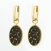 Stunning Black Crystal Fabric & Gold Earrings