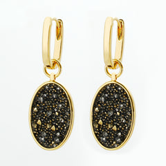 Stunning Black Crystal Fabric & Gold Earrings