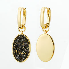 Stunning Black Crystal Fabric & Gold Earrings