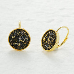 Black Crystal Fabric Earrings – 14K Gold Plated