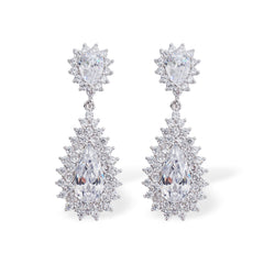 Celeste Halo Pear Drop Earrings — Sparkling CZ Teardrops in Silver-Tone Setting
