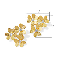 Triple Flower Stud Earrings – 14K Gold Plated Floral Design with Sparkling CZ Centers