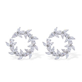 Sparkling CZ Wreath Hoop Earrings – Elegant Circle Studs with Leaf Design