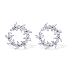 Sparkling CZ Wreath Hoop Earrings – Elegant Circle Studs with Leaf Design