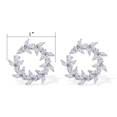 Sparkling CZ Wreath Hoop Earrings – Elegant Circle Studs with Leaf Design