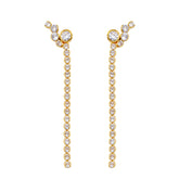 Gold Long Drop CZ Earrings – Elegant Full Zirconia Chain Dangle Jewelry