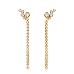 Gold Long Drop CZ Earrings – Elegant Full Zirconia Chain Dangle Jewelry