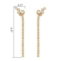 Gold Long Drop CZ Earrings – Elegant Full Zirconia Chain Dangle Jewelry
