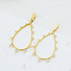 Hollow Teardrop Zircon Earrings – 14K Gold Plated Elegant Dangle Earring