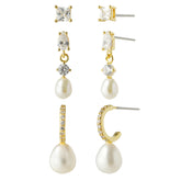 14K Gold Plated Freshwater Pearl Earrings Set – Zircon Dangle & Stud Set, Elegant Mixed Design Earrings