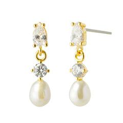 14K Gold Plated Freshwater Pearl Earrings Set – Zircon Dangle & Stud Set, Elegant Mixed Design Earrings