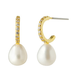 14K Gold Plated Freshwater Pearl Earrings Set – Zircon Dangle & Stud Set, Elegant Mixed Design Earrings