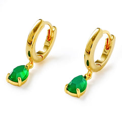 Green & Champagne Semi-precious Stone Drop Hoop Earrings 14K Gold Plated | Elegant Teardrop Huggie Earrings for Women