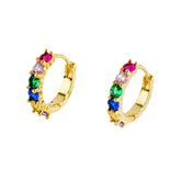 Rainbow CZ Hoop Earrings| Gold Plated Small Huggie Supplier | OEM Fashion Jewelry Factory
