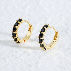 Rainbow CZ Hoop Earrings| Gold Plated Small Huggie Supplier | OEM Fashion Jewelry Factory
