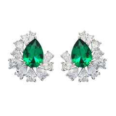 Luxury Emerald Green Teardrop CZ Cluster Earrings | High-End Brass Jewelry for Wholesale & OEM Brands