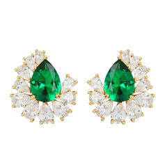 Luxury Emerald Green Teardrop CZ Cluster Earrings | High-End Brass Jewelry for Wholesale & OEM Brands