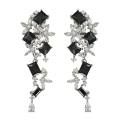 Black and White CZ Statement Drop Earrings | Luxury Rhodium-Plated Geometric Design for OEM Fine Jewelry Brands