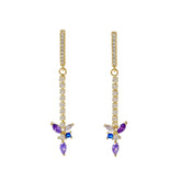Orchid-Inspired Drop Earrings | 14K Gold Plated Brass | Multi-Color CZ Stones