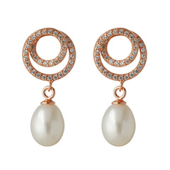 Rose-Gold Plated 925 Sterling Silver Spiral Earrings with Freshwater Pearl Drops