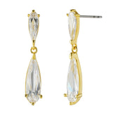Elegant Double-Pear Drop Earrings with 3A Zircon – 14K Gold Plated Brass