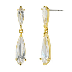 Elegant Double-Pear Drop Earrings with 3A Zircon – 14K Gold Plated Brass