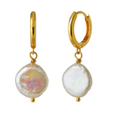 23ct Gold Plated Coin Pearl Drop Earrings – 10mm Pearl on 925 Silver