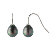 Elegant Rhodium-Plated 925 Silver Hook Earrings Freshwater Pearls Dark Peacock Color