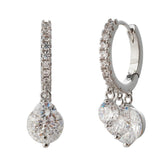 Graduated Triple-Stone Drop Pavé Hoop Earrings with 3A Cubic Zirconia