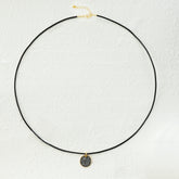 Dazzling Jet Hematite Rhinestone Leather Strap Necklace