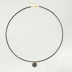 Dazzling Jet Hematite Rhinestone Leather Strap Necklace