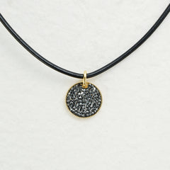 Dazzling Jet Hematite Rhinestone Leather Strap Necklace